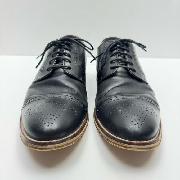 Johnston & Murphy 59-1991 Black Leather Carriker Cap Toe Lace Up Dress Shoes